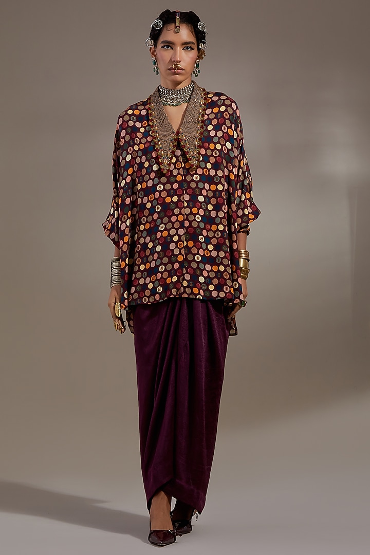 Jamuni-Colored Crushed Silk Skirt Set by ASEEM KAPOOR at Pernia's Pop Up Shop