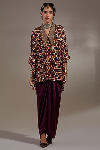 Jamuni-Colored Crushed Silk Skirt Set by ASEEM KAPOOR
