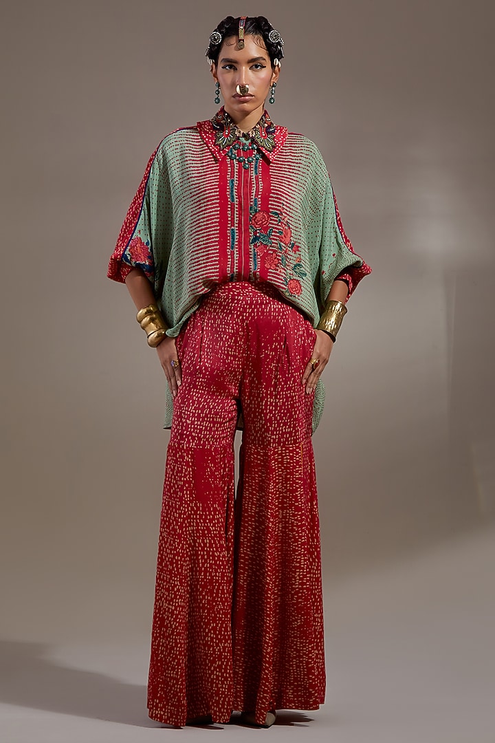 Ash Green Natural Crepe Printed Wedding Sharara Set by ASEEM KAPOOR at Pernia's Pop Up Shop