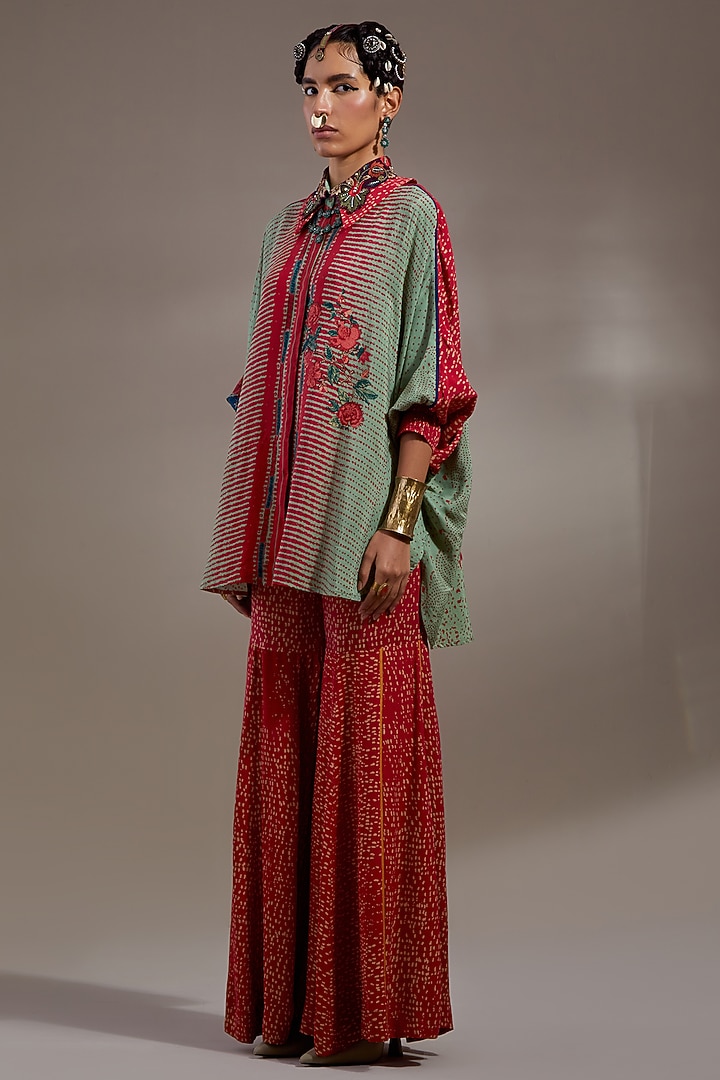 Ash Green Natural Crepe Printed Wedding Sharara Set by ASEEM KAPOOR at Pernia's Pop Up Shop