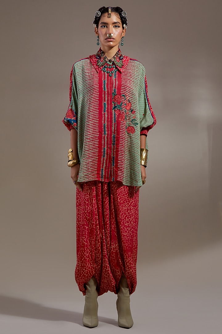 Ash Green Natural Crepe Printed Wedding Sharara Set by ASEEM KAPOOR at Pernia's Pop Up Shop