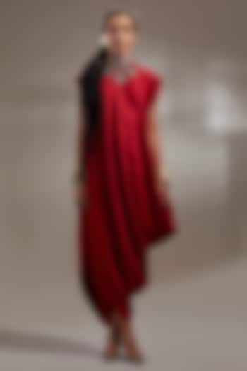 Sindoor-Colored Crushed Silk Embroidered Cocktail Dress by ASEEM KAPOOR at Pernia's Pop Up Shop