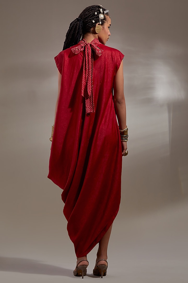 Sindoor-Colored Crushed Silk Embroidered Cocktail Dress by ASEEM KAPOOR at Pernia's Pop Up Shop