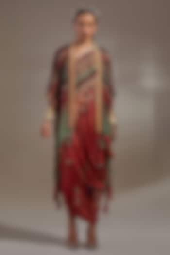 Sindoor-Colored Sheer Silk Embroidered & Printed Jacket Party Wear Dress by ASEEM KAPOOR at Pernia's Pop Up Shop