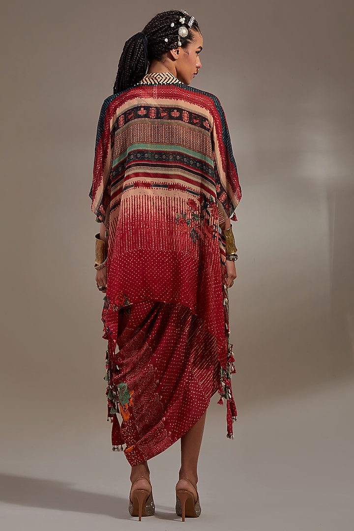 Sindoor-Colored Sheer Silk Embroidered & Printed Jacket Party Wear Dress by ASEEM KAPOOR at Pernia's Pop Up Shop