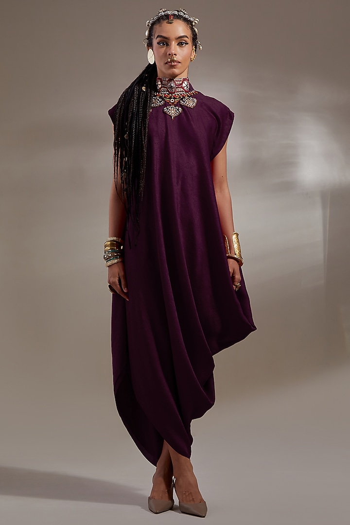 Jamuni Colored Crushed Silk Embroidered Cocktail Dress by ASEEM KAPOOR at Pernia's Pop Up Shop