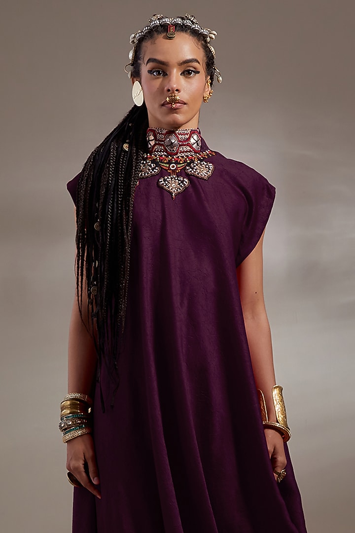 Jamuni Colored Crushed Silk Embroidered Cocktail Dress by ASEEM KAPOOR at Pernia's Pop Up Shop