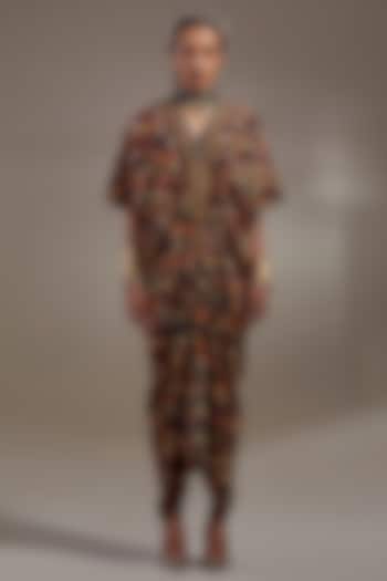 Jamuni Colored Natural Crepe Printed & Embroidered Cocktail Dress by ASEEM KAPOOR at Pernia's Pop Up Shop