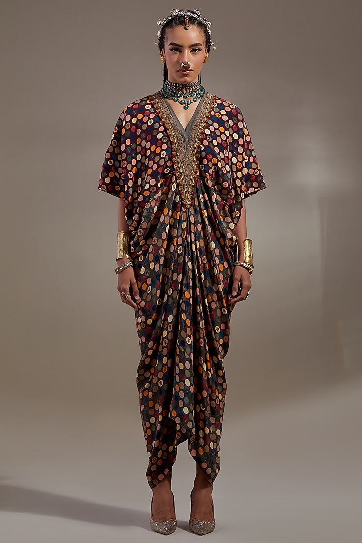 Jamuni Colored Natural Crepe Printed & Embroidered Cocktail Dress by ASEEM KAPOOR at Pernia's Pop Up Shop