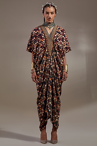 Jamuni Colored Natural Crepe Printed & Embroidered Dress by ASEEM KAPOOR
