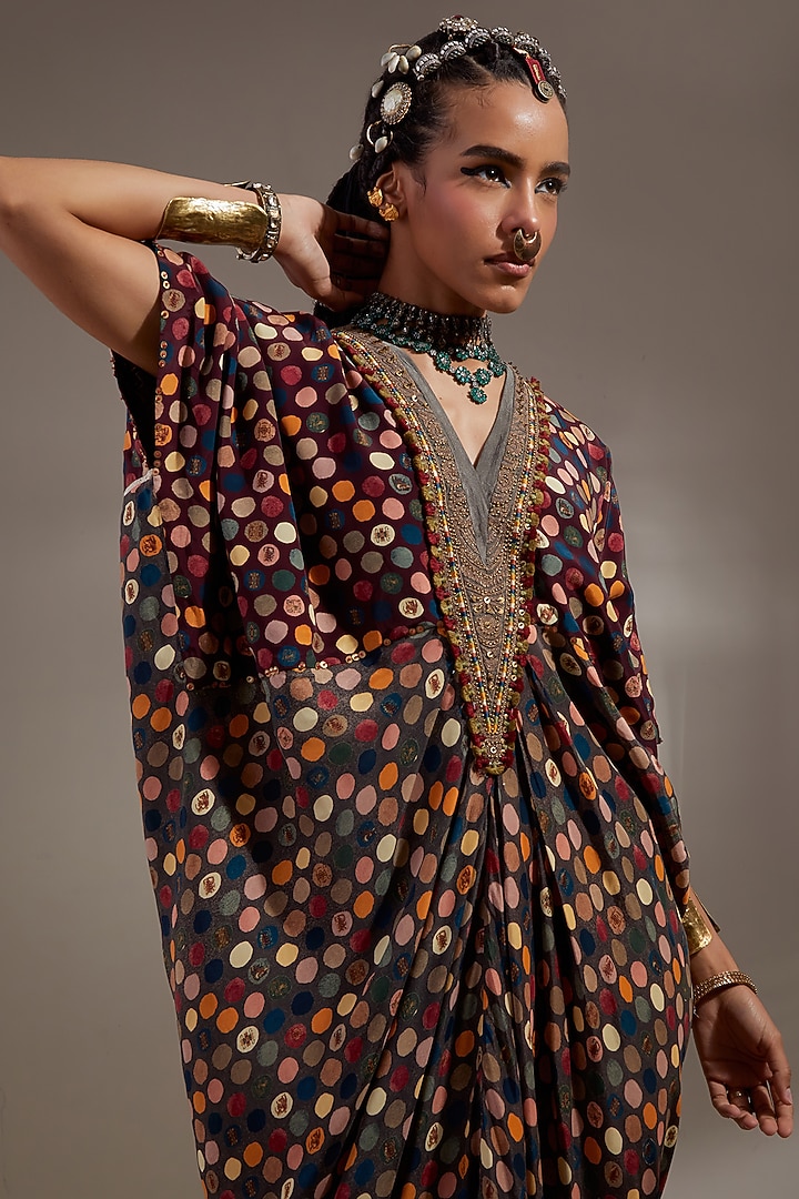 Jamuni Colored Natural Crepe Printed & Embroidered Cocktail Dress by ASEEM KAPOOR at Pernia's Pop Up Shop