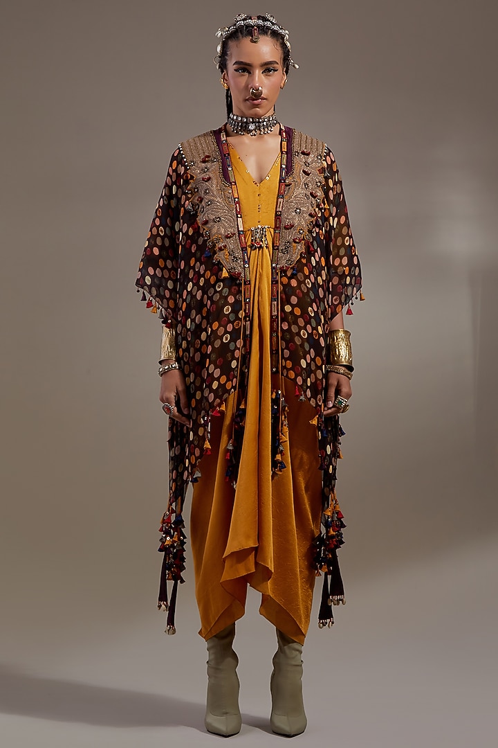 Yellow Crushed Silk Embroidered Jacket Party Wear Dress by ASEEM KAPOOR at Pernia's Pop Up Shop