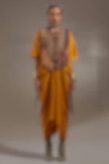 Yellow Sheer Silk Embroidered Party Wear Dress With Gilet by ASEEM KAPOOR at Pernia's Pop Up Shop