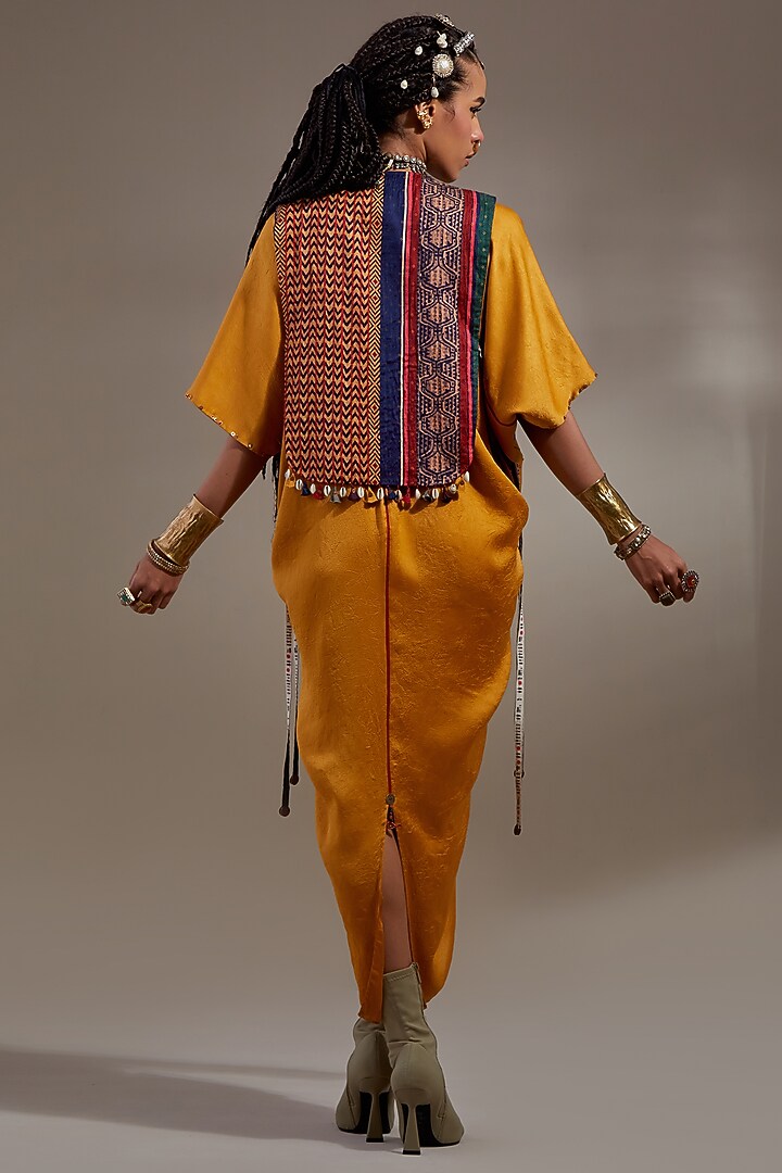 Yellow Sheer Silk Embroidered Party Wear Dress With Gilet by ASEEM KAPOOR at Pernia's Pop Up Shop