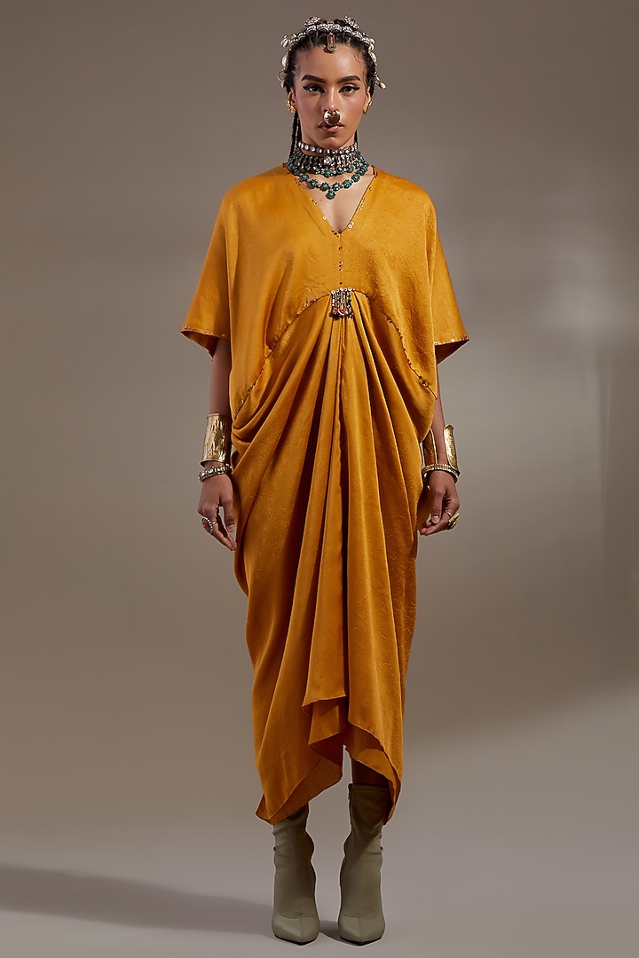 Yellow Sheer Silk Embroidered Party Wear Dress With Gilet by ASEEM KAPOOR at Pernia's Pop Up Shop