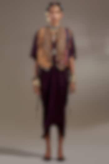 Jamuni Colored Sheer Silk Embroidered Party Wear Dress With Gilet by ASEEM KAPOOR at Pernia's Pop Up Shop