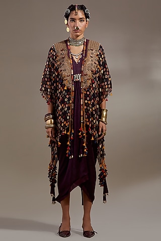 Jamuni Colored Crushed Silk Embroidered Jacket Dress by ASEEM KAPOOR