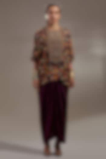 Jamuni Colored Natural Crepe Printed & Embroidered Kurta Set by ASEEM KAPOOR at Pernia's Pop Up Shop