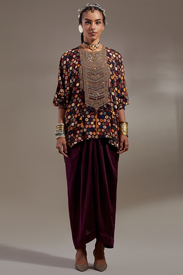 Jamuni Colored Natural Crepe Printed & Embroidered Kurta Set by ASEEM KAPOOR at Pernia's Pop Up Shop