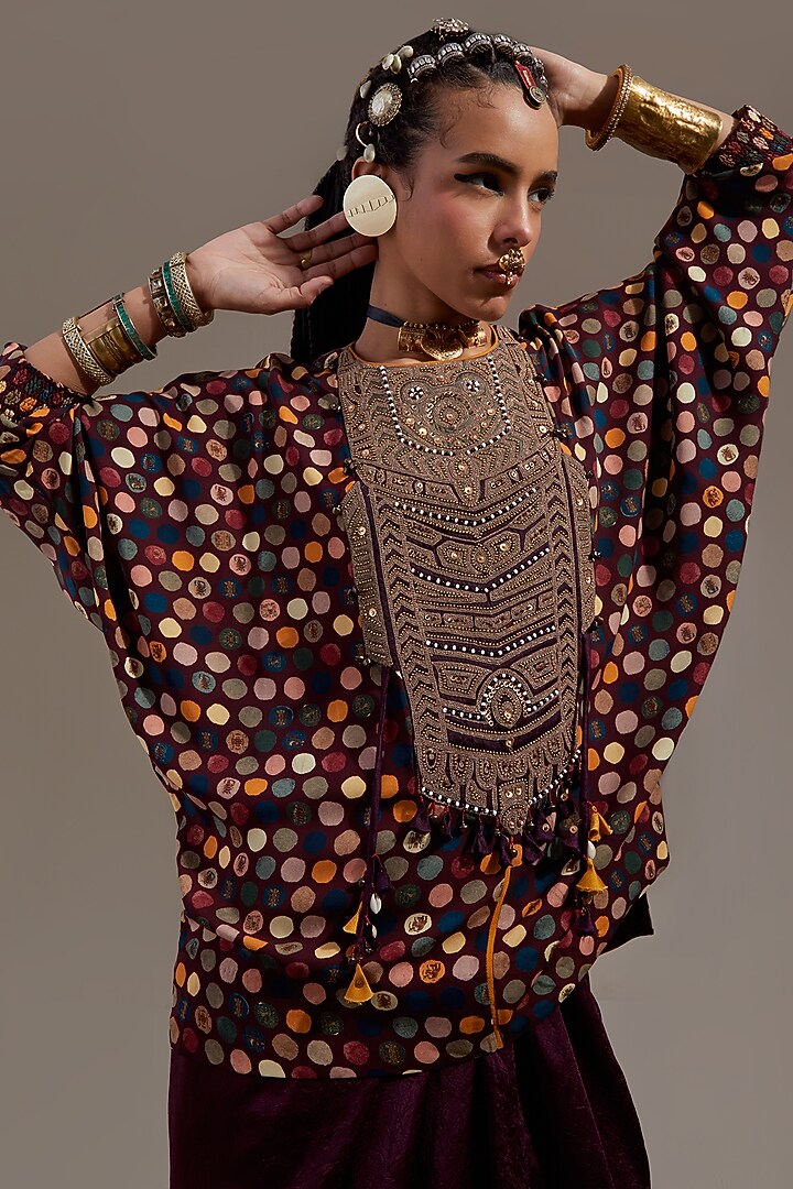 Jamuni Colored Natural Crepe Printed & Embroidered Kurta Set by ASEEM KAPOOR at Pernia's Pop Up Shop