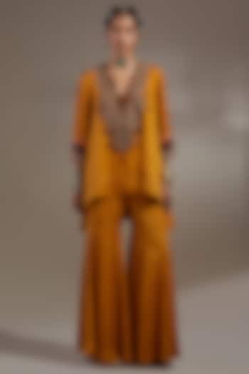 Yellow Crushed Silk Wedding Sharara Set by ASEEM KAPOOR at Pernia's Pop Up Shop