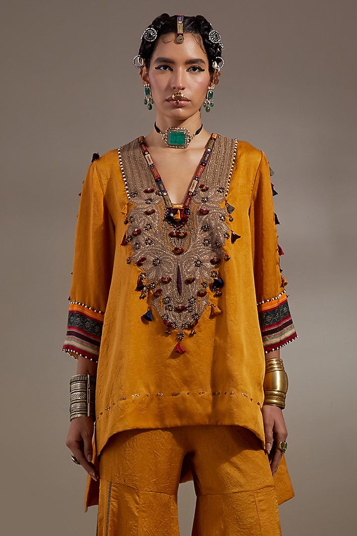 Yellow Crushed Silk Wedding Sharara Set by ASEEM KAPOOR at Pernia's Pop Up Shop