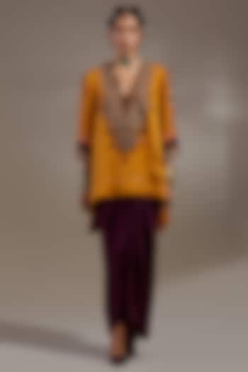 Yellow Crushed Silk Embroidered Kurta Set by ASEEM KAPOOR at Pernia's Pop Up Shop