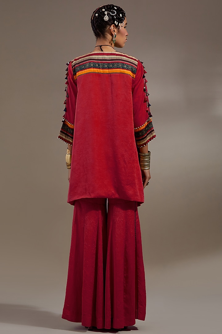 Sindoor Red Crushed Silk Wedding Sharara Set by ASEEM KAPOOR at Pernia's Pop Up Shop
