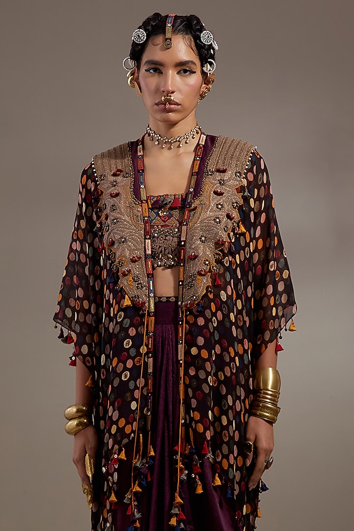 Jamuni Colored Sheer Silk Embroidered Jacket Set by ASEEM KAPOOR at Pernia's Pop Up Shop