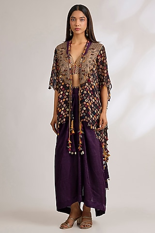 Purple Sheer Silk Jacket Set by ASEEM KAPOOR