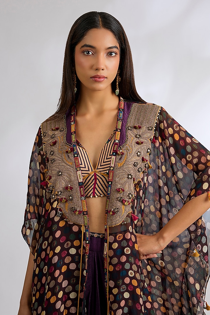 Purple Sheer Silk Jacket Set by ASEEM KAPOOR at Pernia's Pop Up Shop