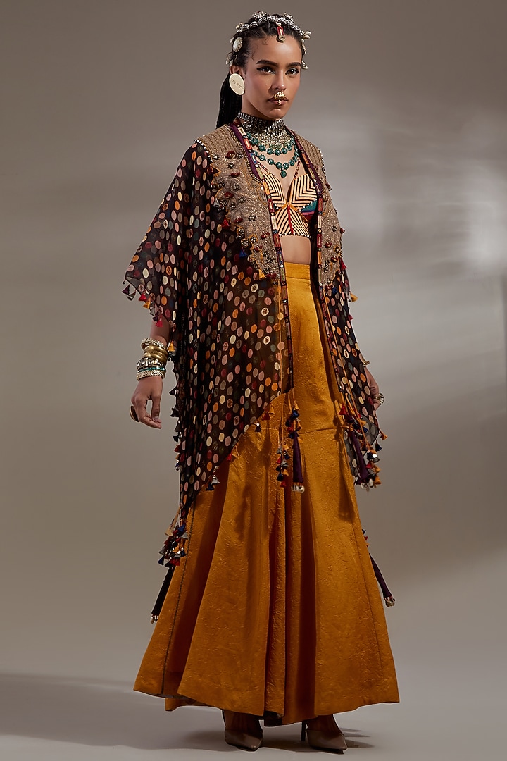 Jamuni Colored Sheer Silk Embroidered Jacket Set by ASEEM KAPOOR at Pernia's Pop Up Shop