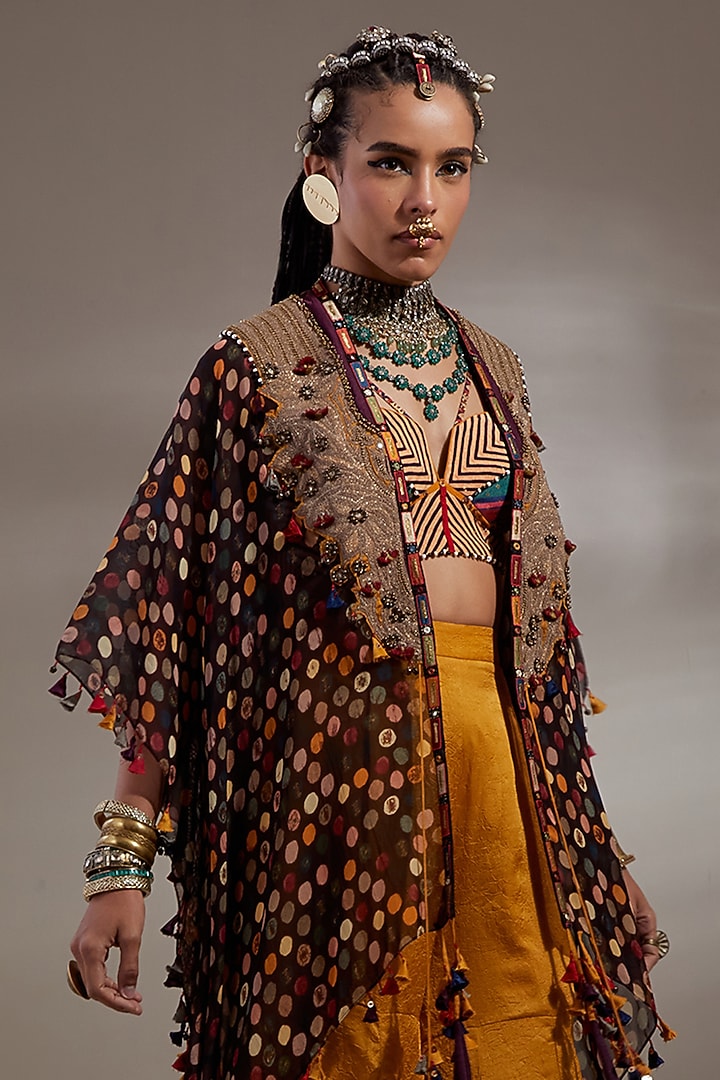Jamuni Colored Sheer Silk Embroidered Jacket Set by ASEEM KAPOOR at Pernia's Pop Up Shop