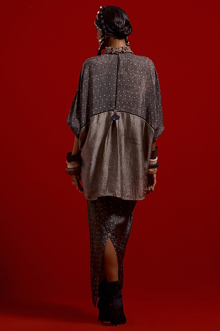 Ash Grey Tussar Silk & Slub Satin Printed Co-Ord Set by ASEEM KAPOOR at Pernia's Pop Up Shop