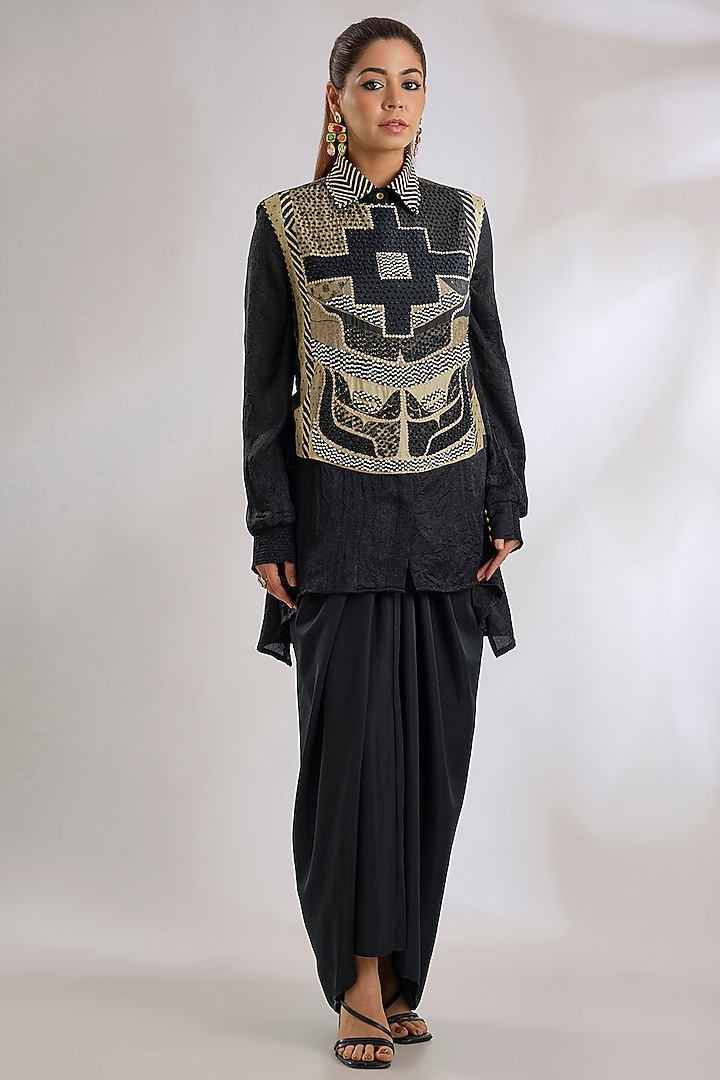 Black Cotton Silk Skirt Set by ASEEM KAPOOR at Pernia's Pop Up Shop