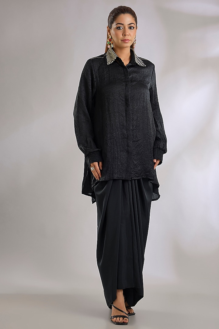 Black Cotton Silk Skirt Set by ASEEM KAPOOR at Pernia's Pop Up Shop