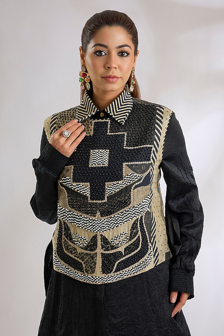 Black Cotton Silk Skirt Set by ASEEM KAPOOR at Pernia's Pop Up Shop