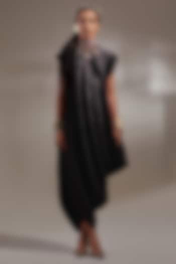 Surmai Colored Tussar Silk Embroidered Draped Cocktail Dress by ASEEM KAPOOR at Pernia's Pop Up Shop