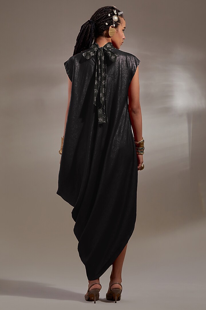 Surmai Colored Tussar Silk Embroidered Draped Cocktail Dress by ASEEM KAPOOR at Pernia's Pop Up Shop