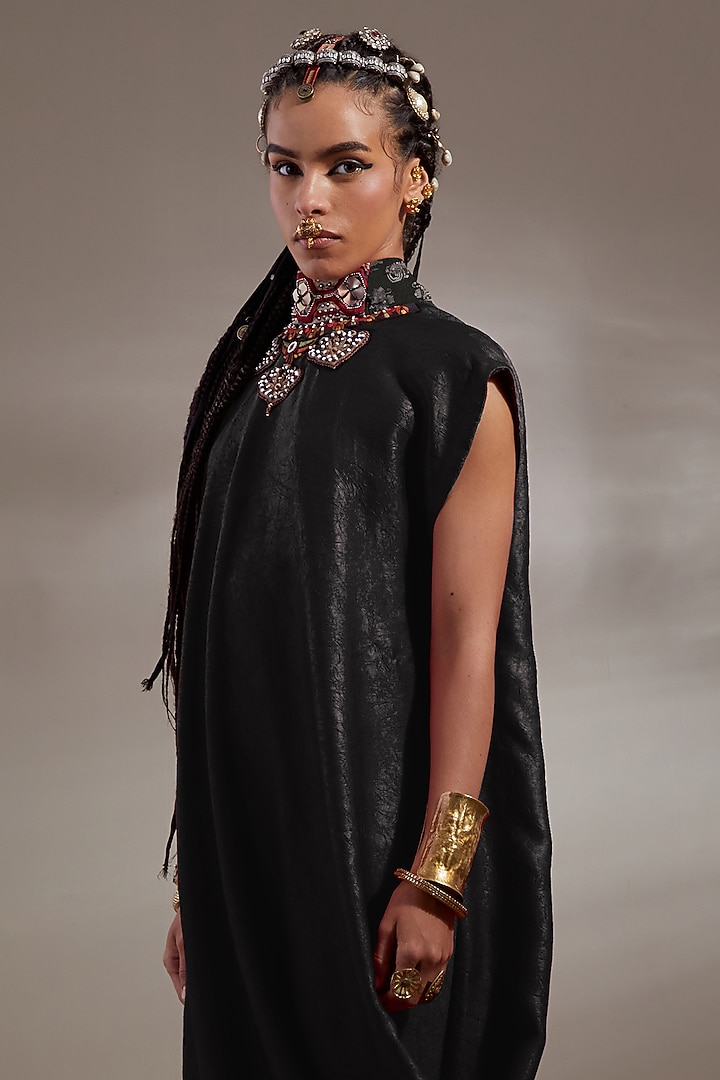 Surmai Colored Tussar Silk Embroidered Draped Cocktail Dress by ASEEM KAPOOR at Pernia's Pop Up Shop