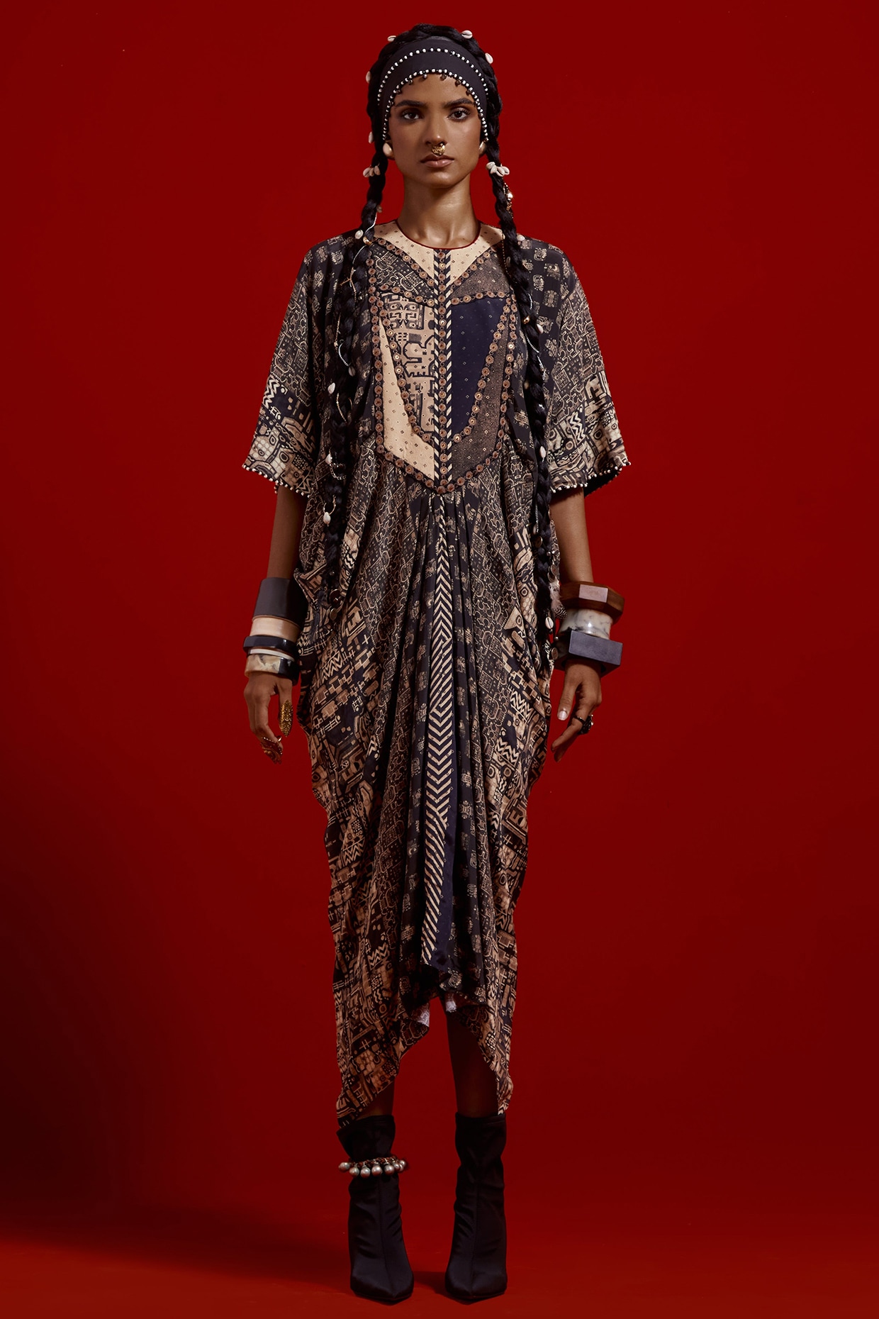 ASEEM KAPOOR Multi-Colored Italian Crepe Printed Draped Dress