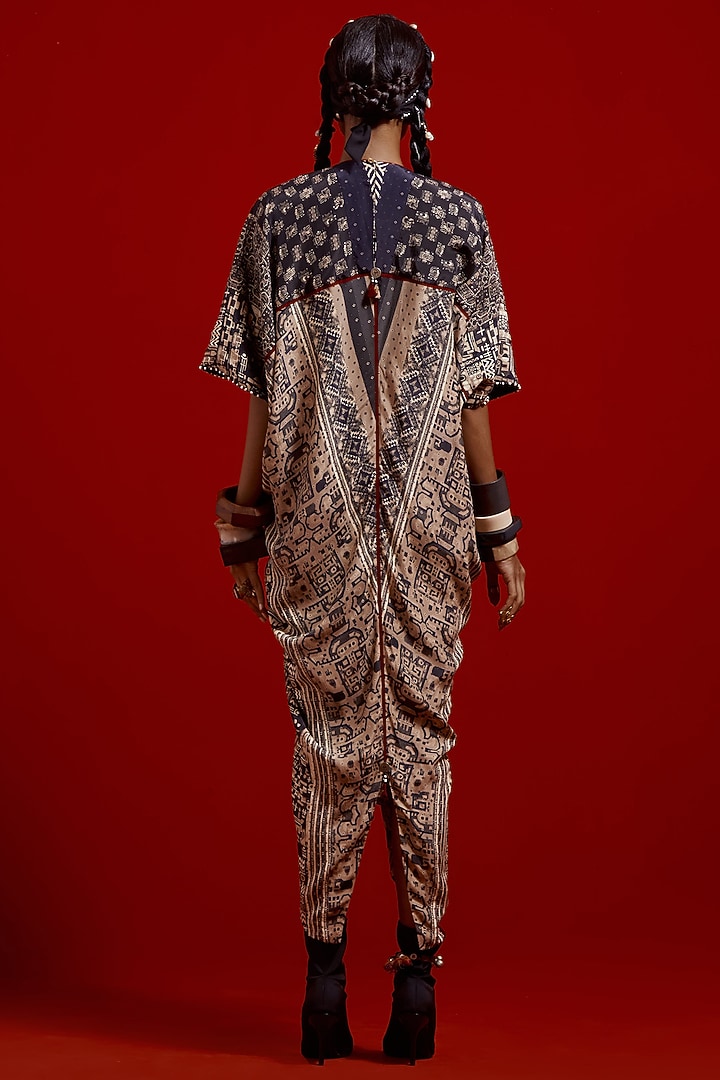 Multi-Colored Italian Crepe Printed Draped Cocktail Dress by ASEEM KAPOOR at Pernia's Pop Up Shop