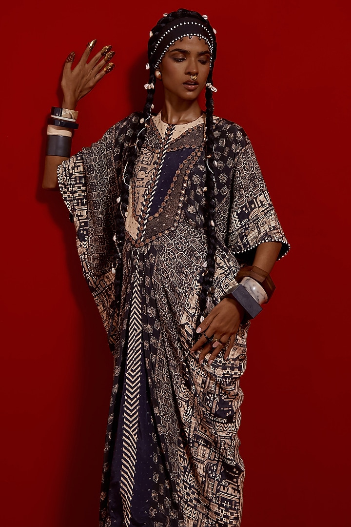 Multi-Colored Italian Crepe Printed Draped Cocktail Dress by ASEEM KAPOOR at Pernia's Pop Up Shop