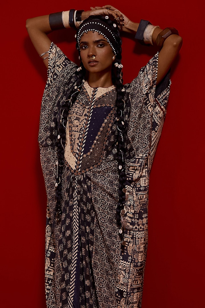 Multi-Colored Italian Crepe Printed Draped Cocktail Dress by ASEEM KAPOOR at Pernia's Pop Up Shop