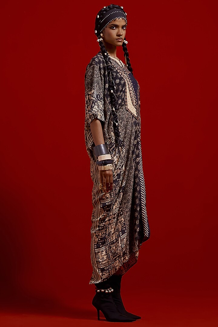 Multi-Colored Italian Crepe Printed Draped Cocktail Dress by ASEEM KAPOOR at Pernia's Pop Up Shop