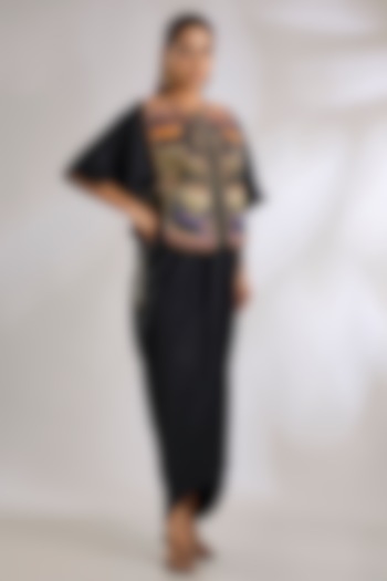 Black Tashan Silk Maxi Party Wear Dress With Gilet by ASEEM KAPOOR at Pernia's Pop Up Shop