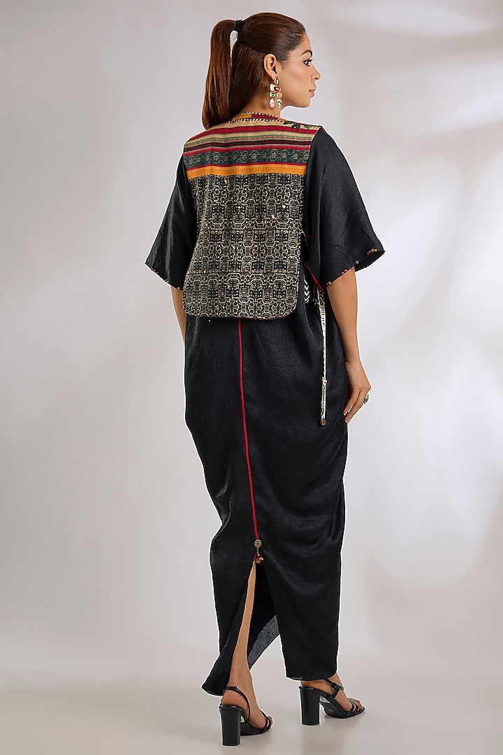 Black Tashan Silk Maxi Party Wear Dress With Gilet by ASEEM KAPOOR at Pernia's Pop Up Shop