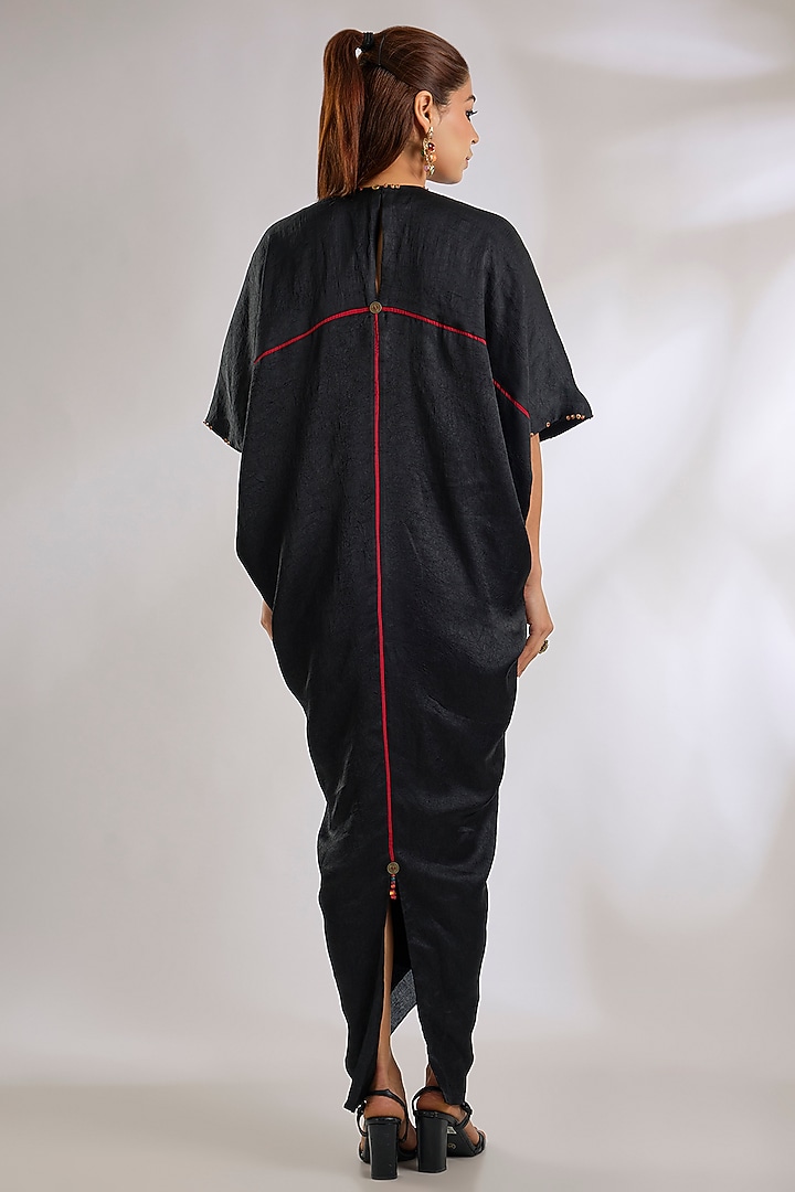 Black Tashan Silk Maxi Party Wear Dress With Gilet by ASEEM KAPOOR at Pernia's Pop Up Shop