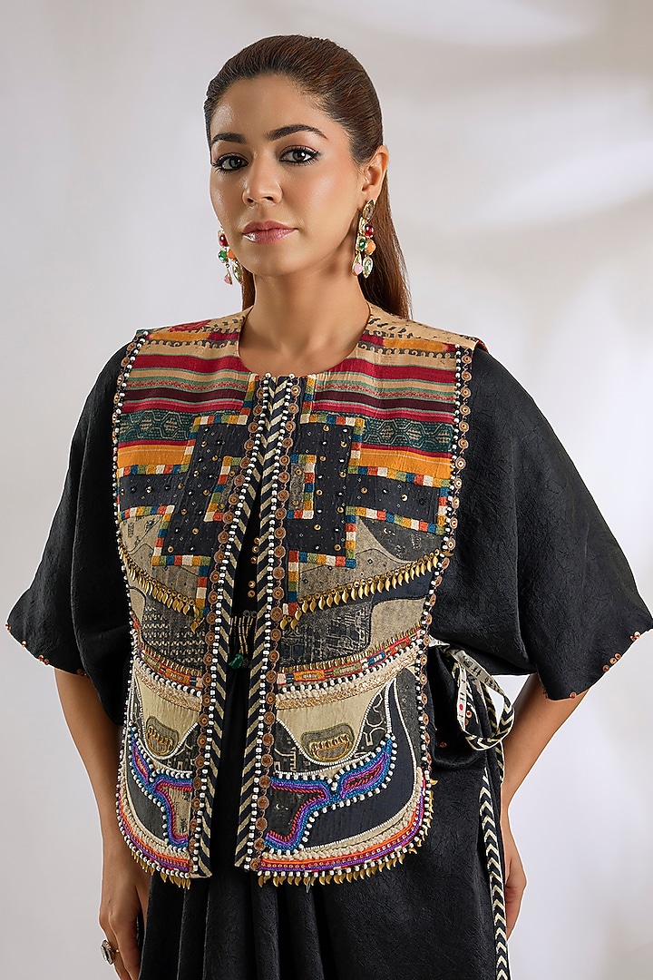 Black Tashan Silk Maxi Party Wear Dress With Gilet by ASEEM KAPOOR at Pernia's Pop Up Shop
