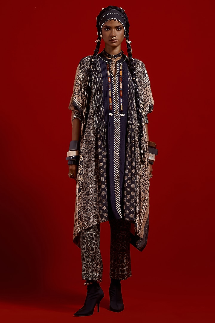 Surmai Colored & Mogra White Italian Crepe Printed Tunic Set by ASEEM KAPOOR at Pernia's Pop Up Shop